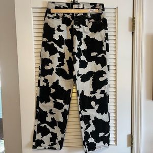 High waisted cow print jeans